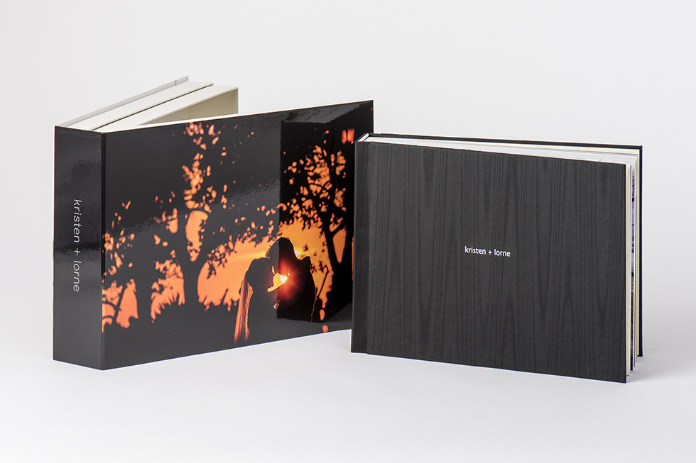 AsukaBook NeoClassic Book Flush Mount Photo Album Onyx Silk cover and designable presentation box